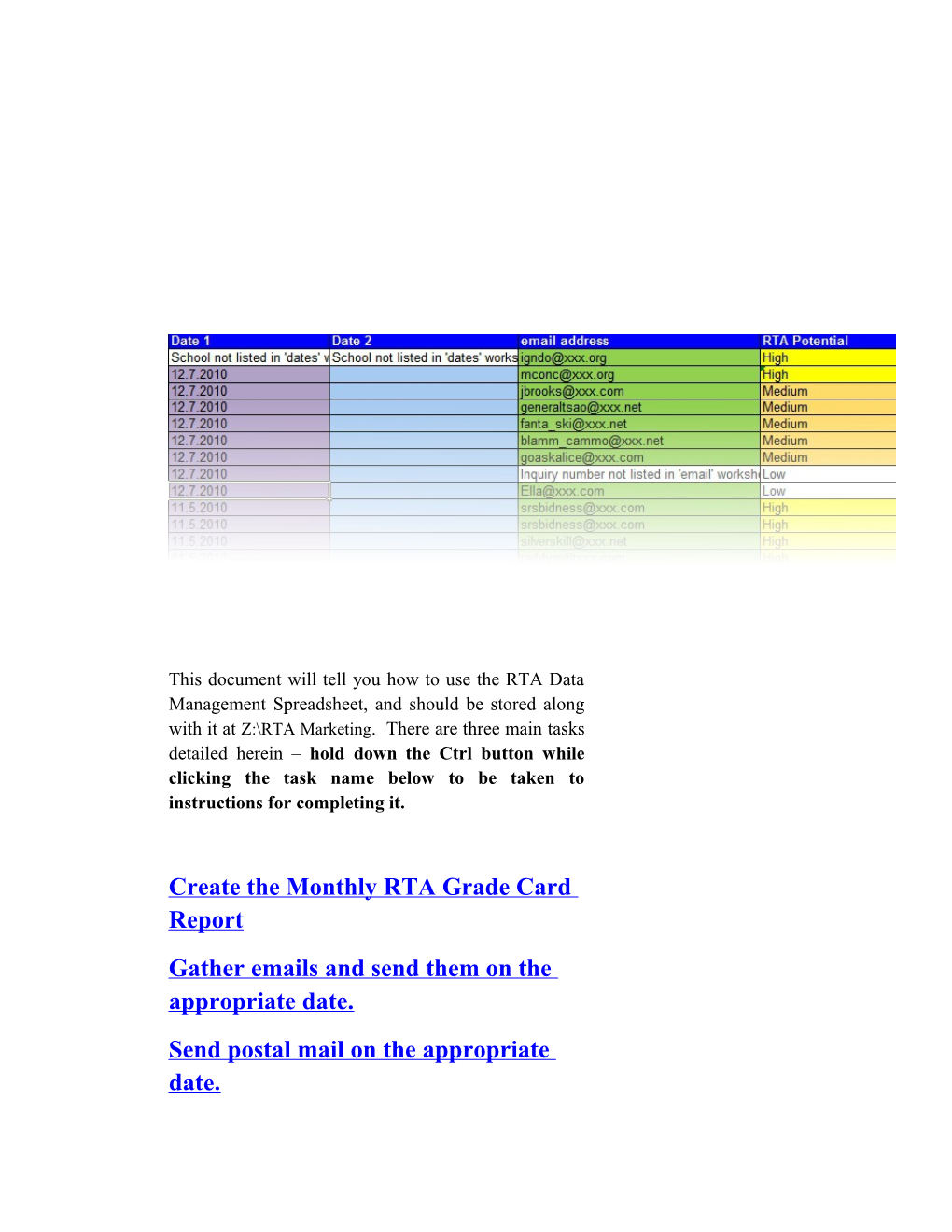 Create the Monthly RTA Grade Card Report