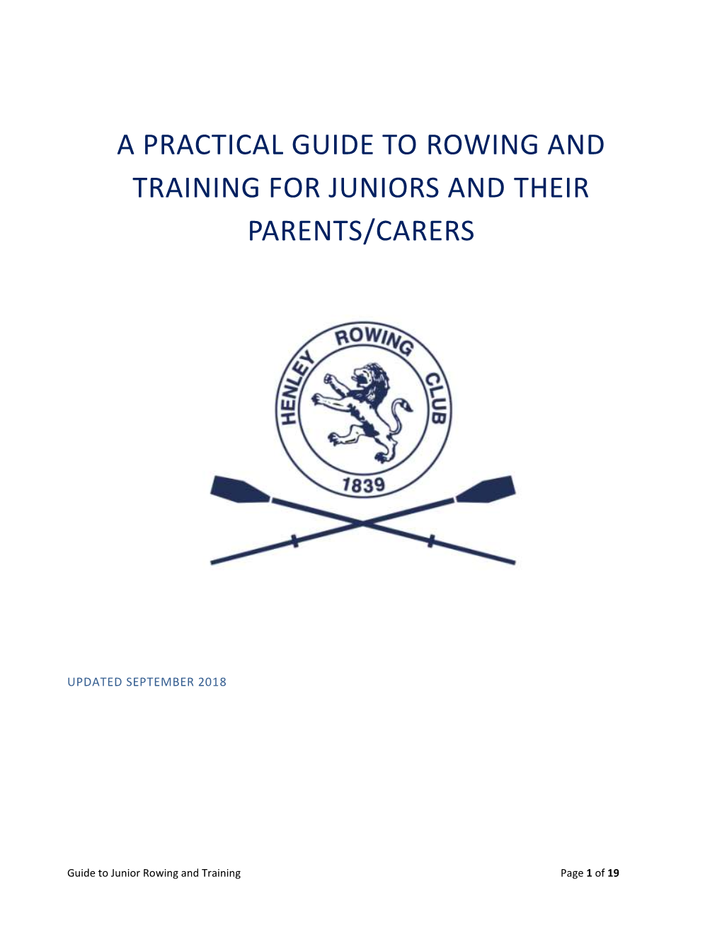 A Practical Guide to Rowing and Training for Juniors and Their Parents/Carers