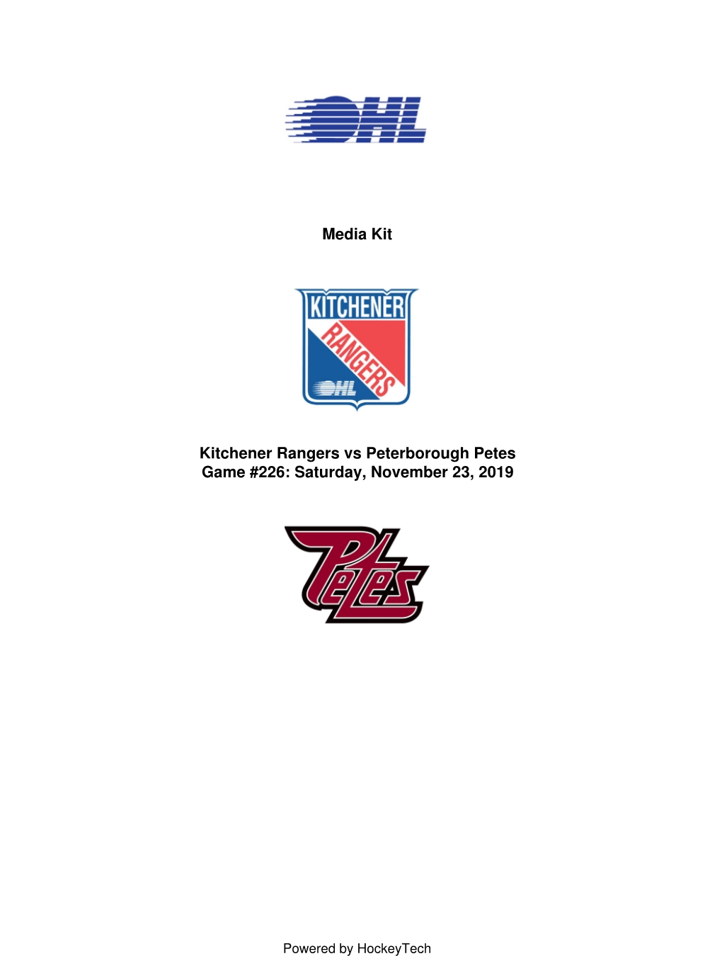 Media Kit Kitchener Rangers Vs Peterborough Petes Game #226