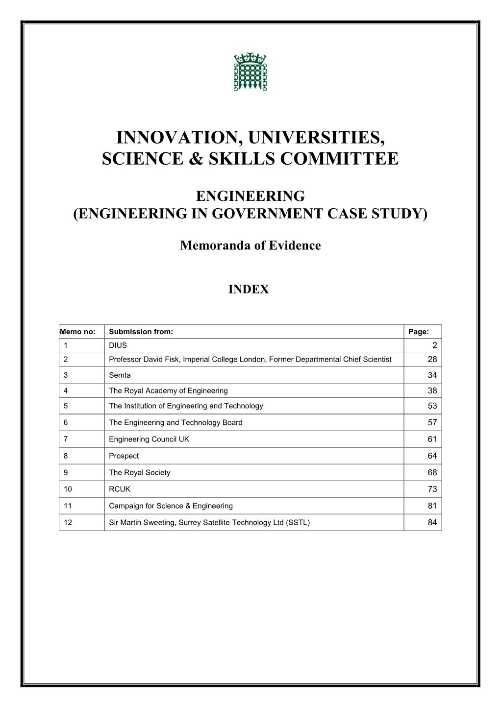 Innovation, Universities, Science & Skills Committee