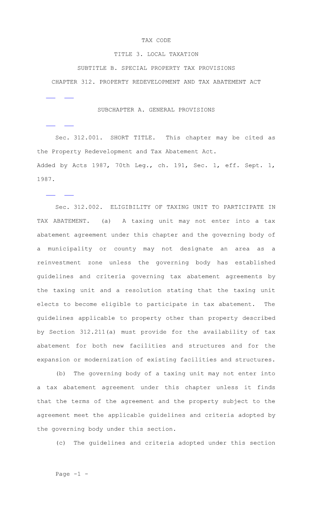 Subtitle B. Special Property Tax Provisions