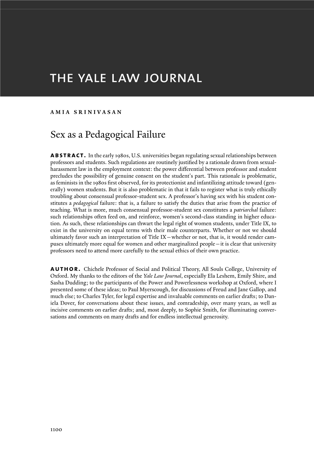 Sex As a Pedagogical Failure Abstract