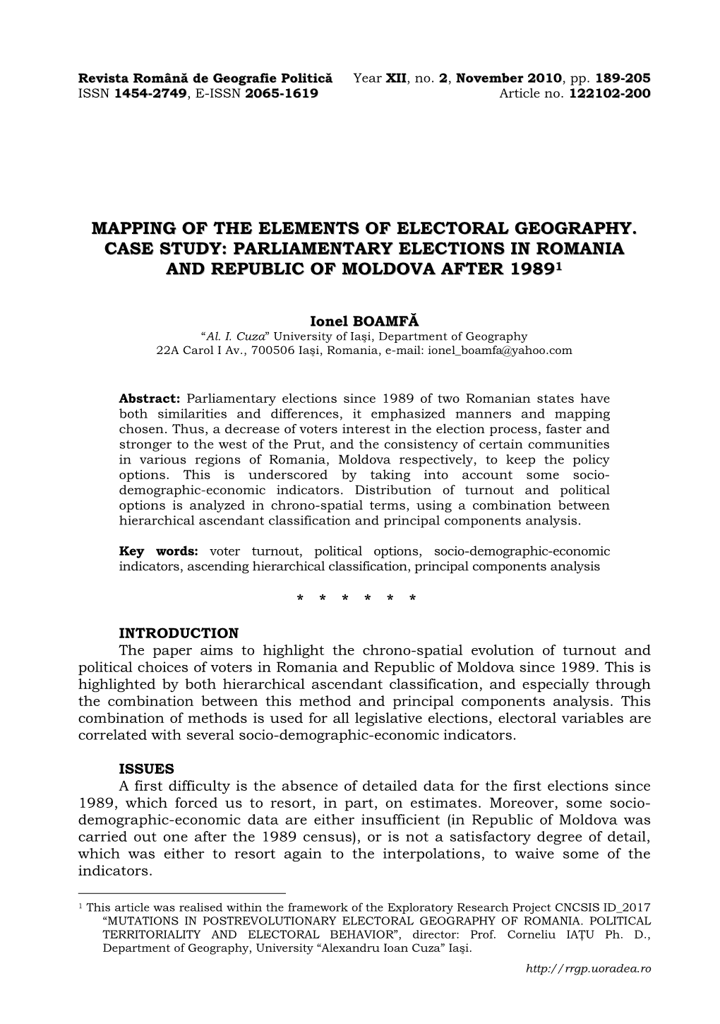 Parliamentary Elections in Romania and Republic of Moldova After 19891