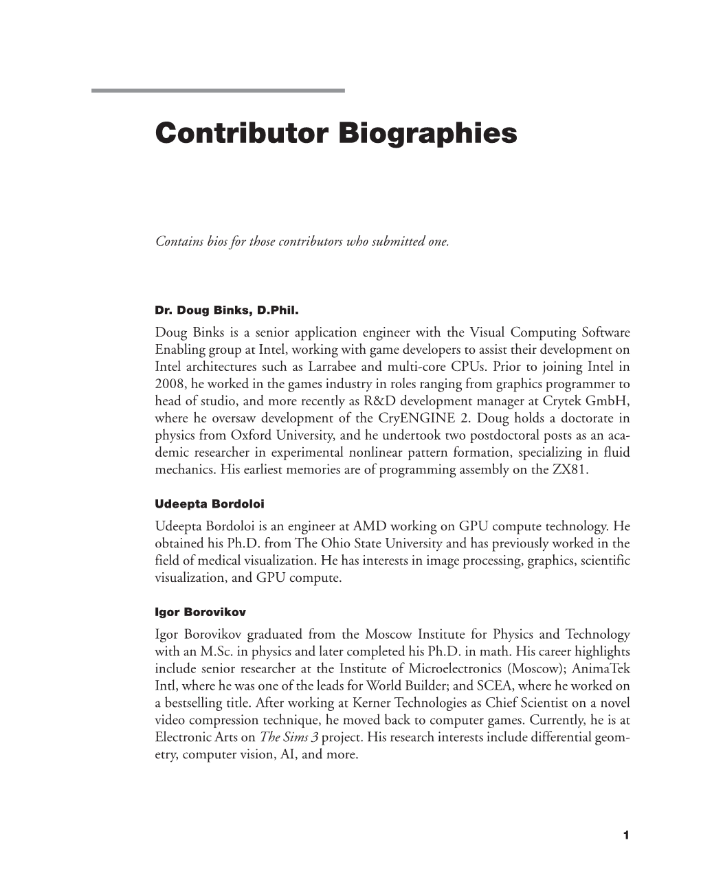 Bios for All Contributing Authors