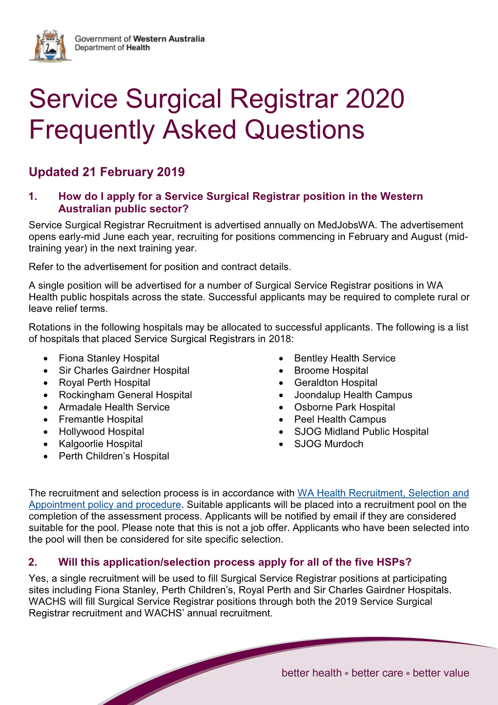 Service Surgical Registrar 2020 Frequently Asked Questions