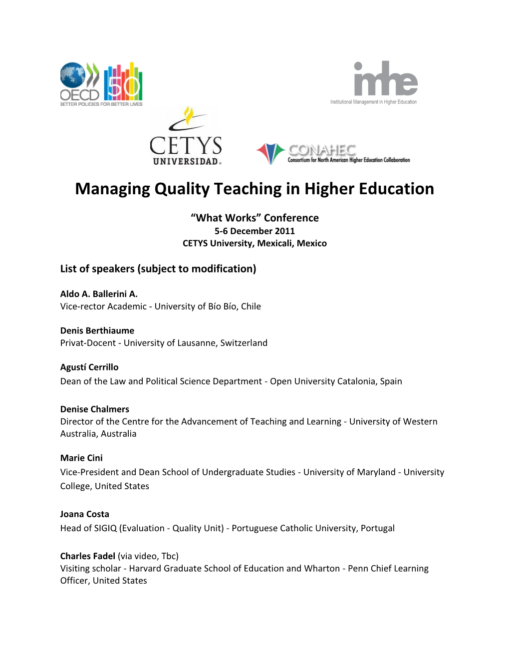 Managing Quality Teaching in Higher Education