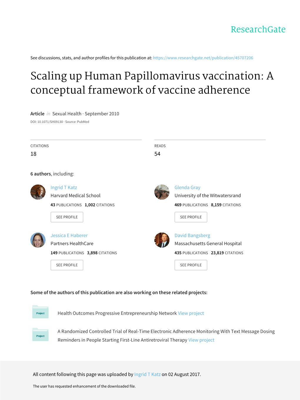 Scaling up Human Papillomavirus Vaccination: a Conceptual Framework of Vaccine Adherence