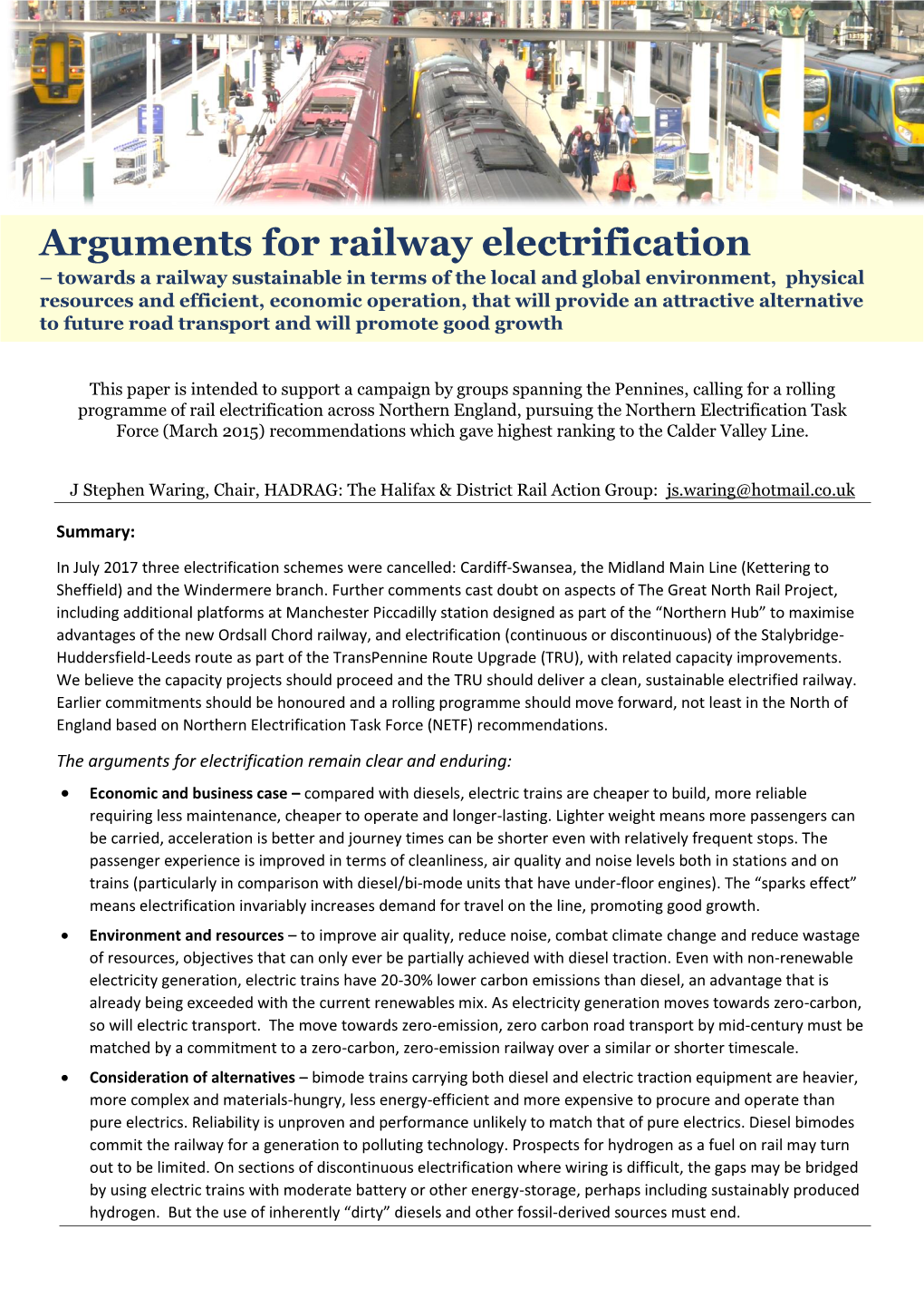 Arguments for Railway Electrification