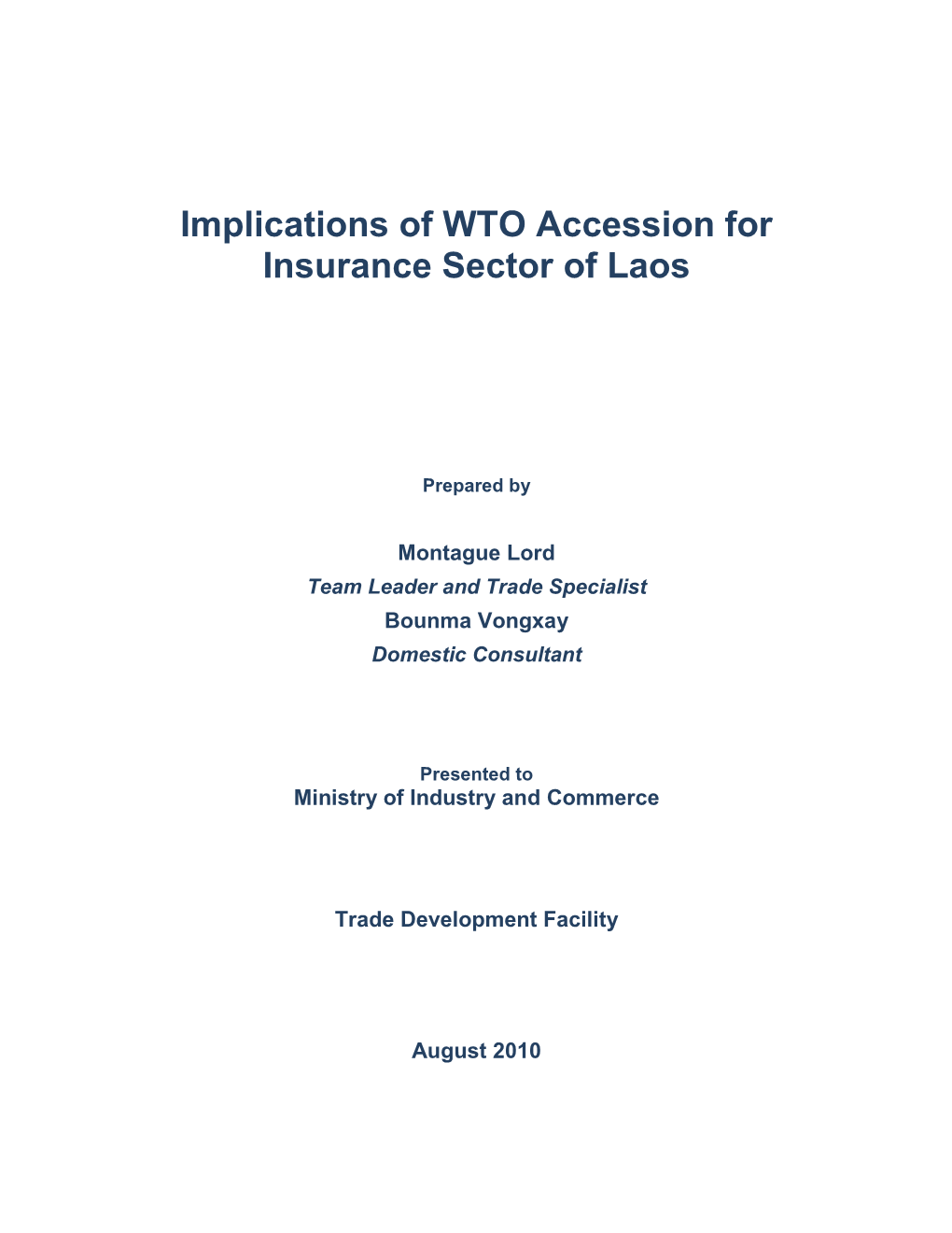 Implications of WTO Accession for Insurance Sector of Laos