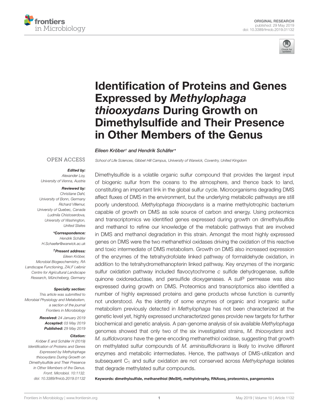 Identification of Proteins and Genes Expressed by Methylophaga