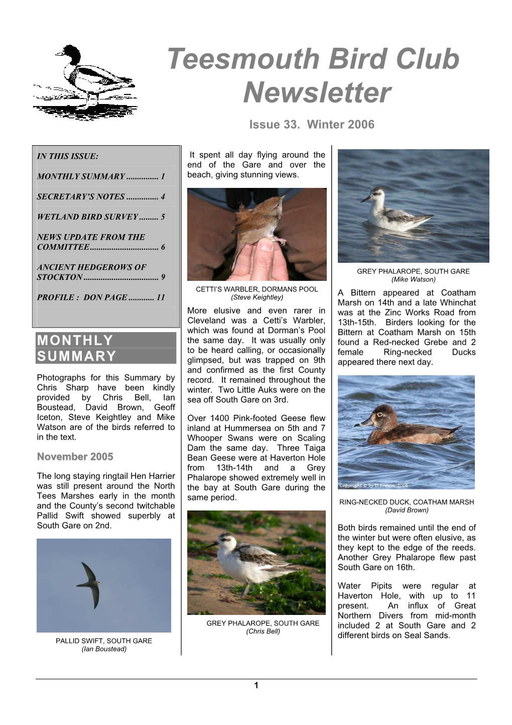 Teesmouth Bird Club Newsletter Issue 33