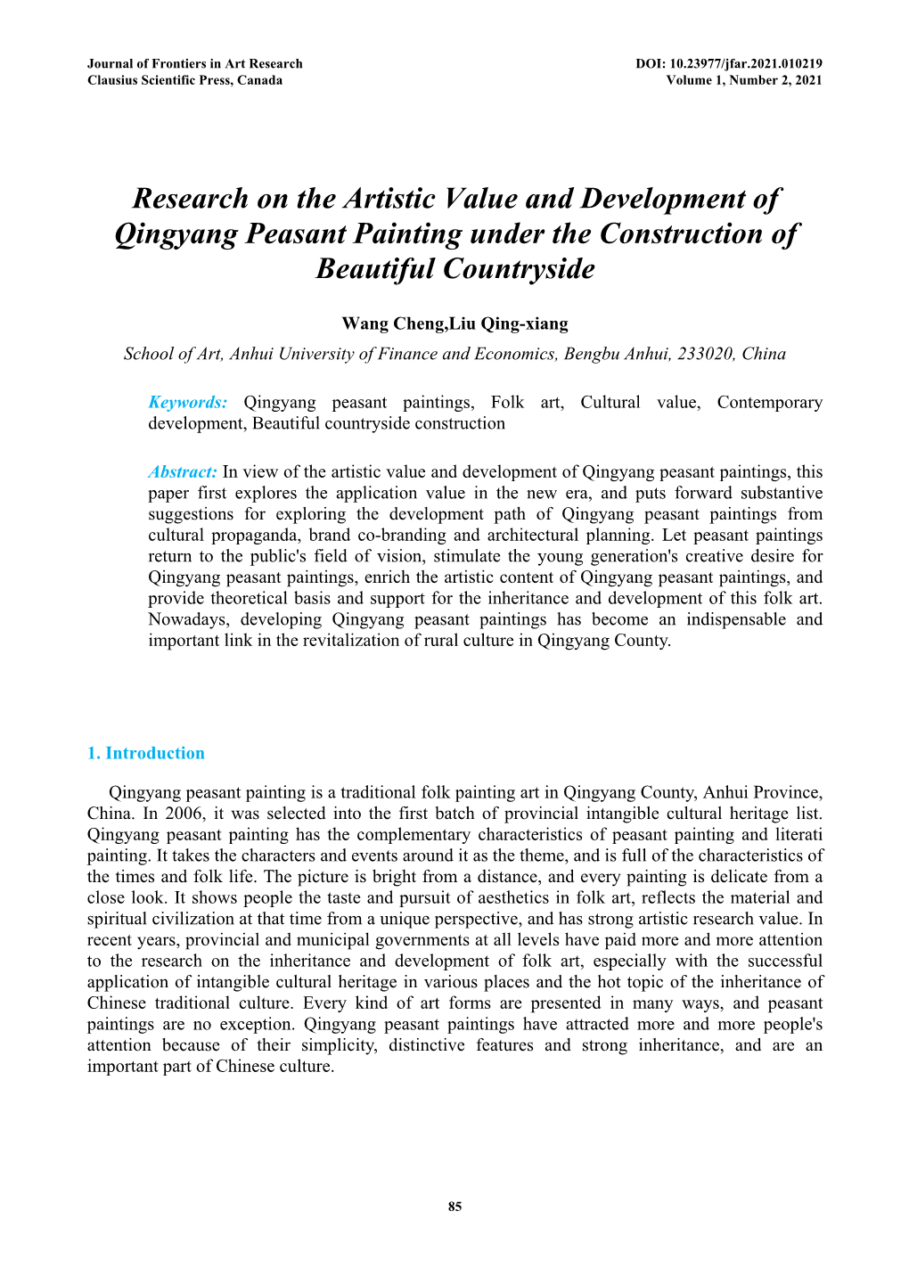 Research on the Artistic Value and Development of Qingyang Peasant Painting Under the Construction of Beautiful Countryside