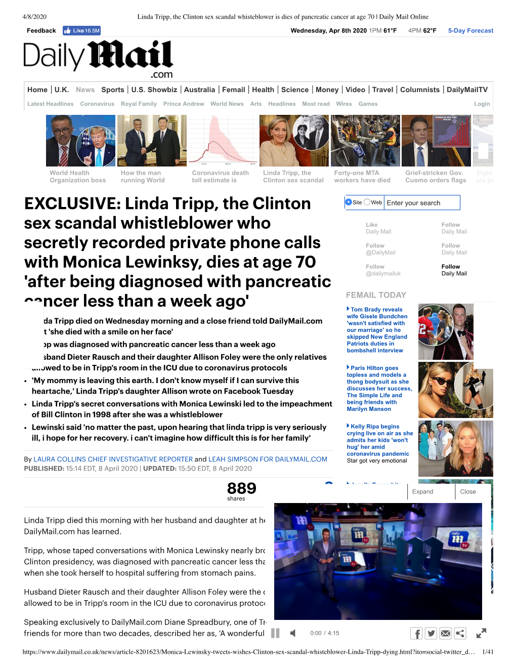 Linda Tripp, the Clinton Sex Scandal Whistleblower Who