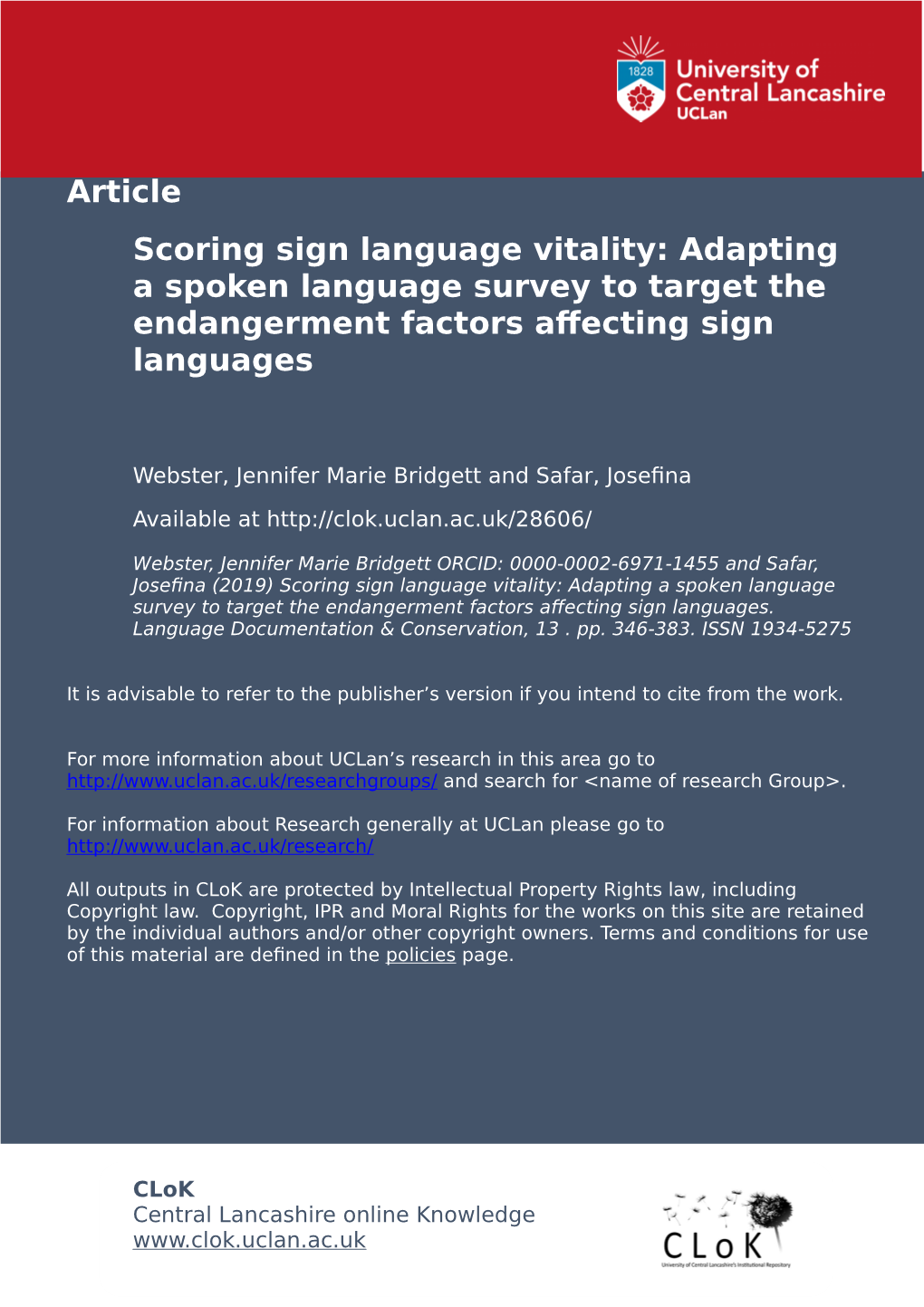 Scoring Sign Language Vitality: Adapting a Spoken Language Survey to Target the Endangerment Factors Affecting Sign Languages