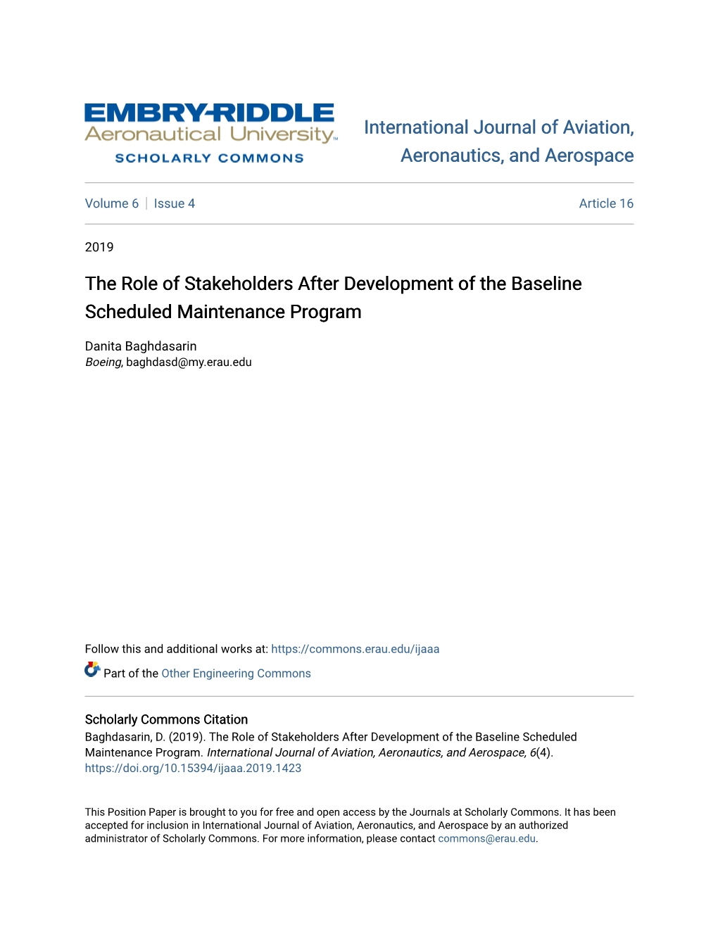 The Role of Stakeholders After Development of the Baseline Scheduled Maintenance Program