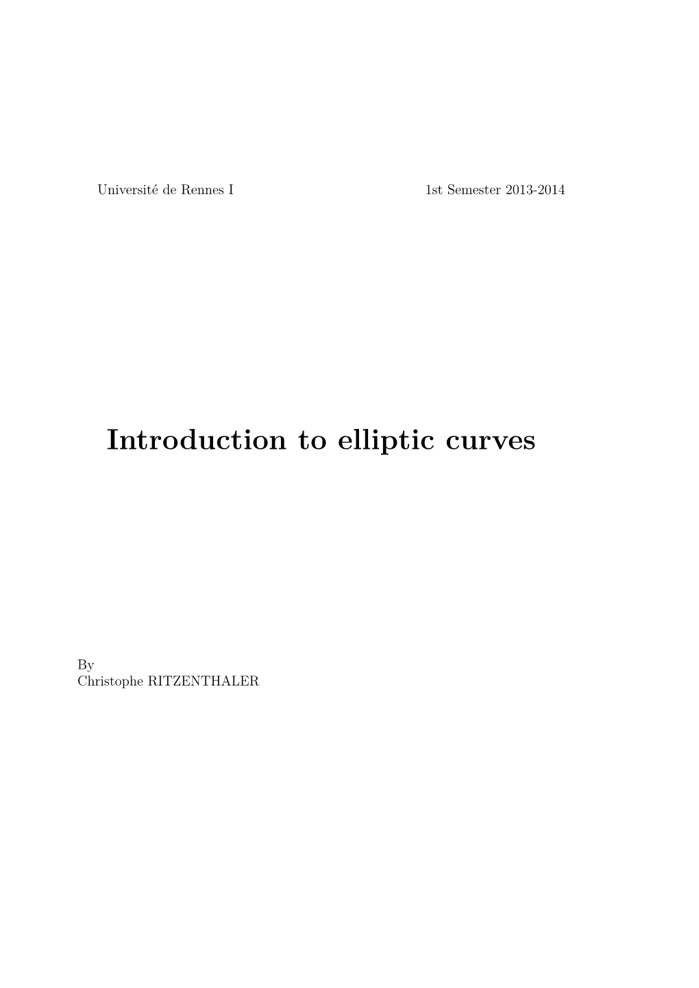 Introduction to Elliptic Curves