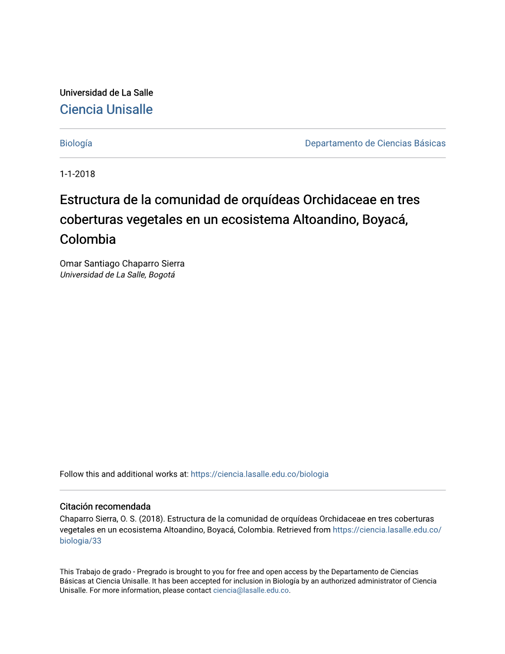 Estructura De La Comunidad De Orquídeas Orchidaceae En Tres Coberturas Vegetales En Un Ecosistema Altoandino, Boyacá, Colombia