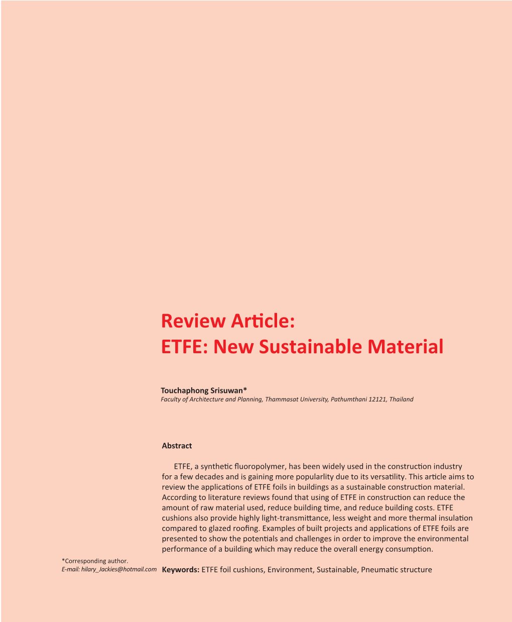 ETFE: New Sustainable Material