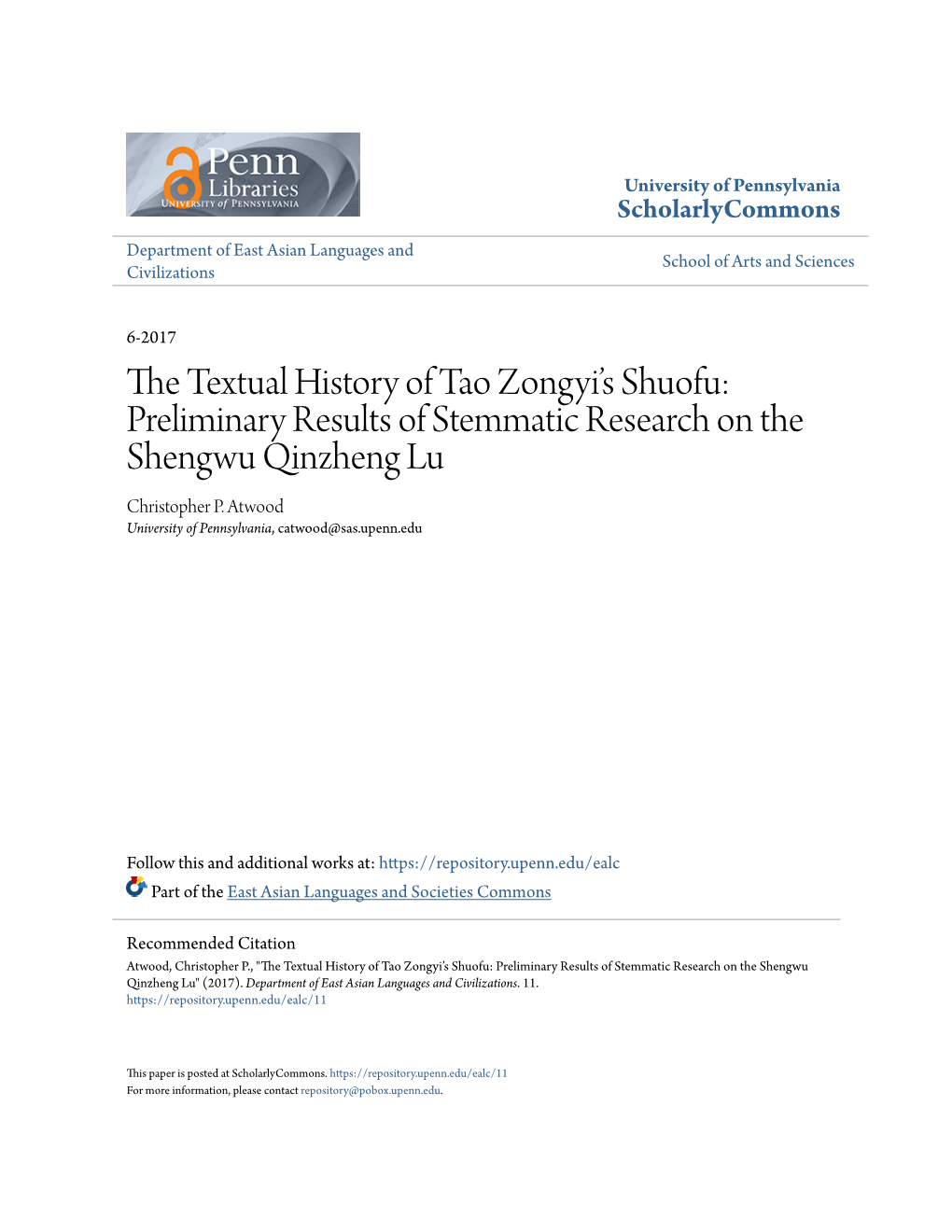 The Textual History of Tao Zongyi's Shuofu