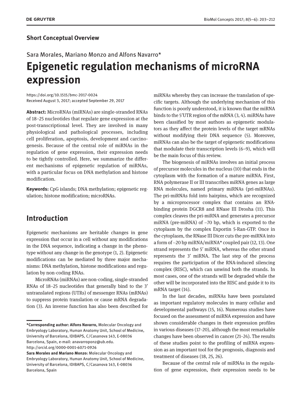 Epigenetic Regulation Mechanisms of Microrna Expression