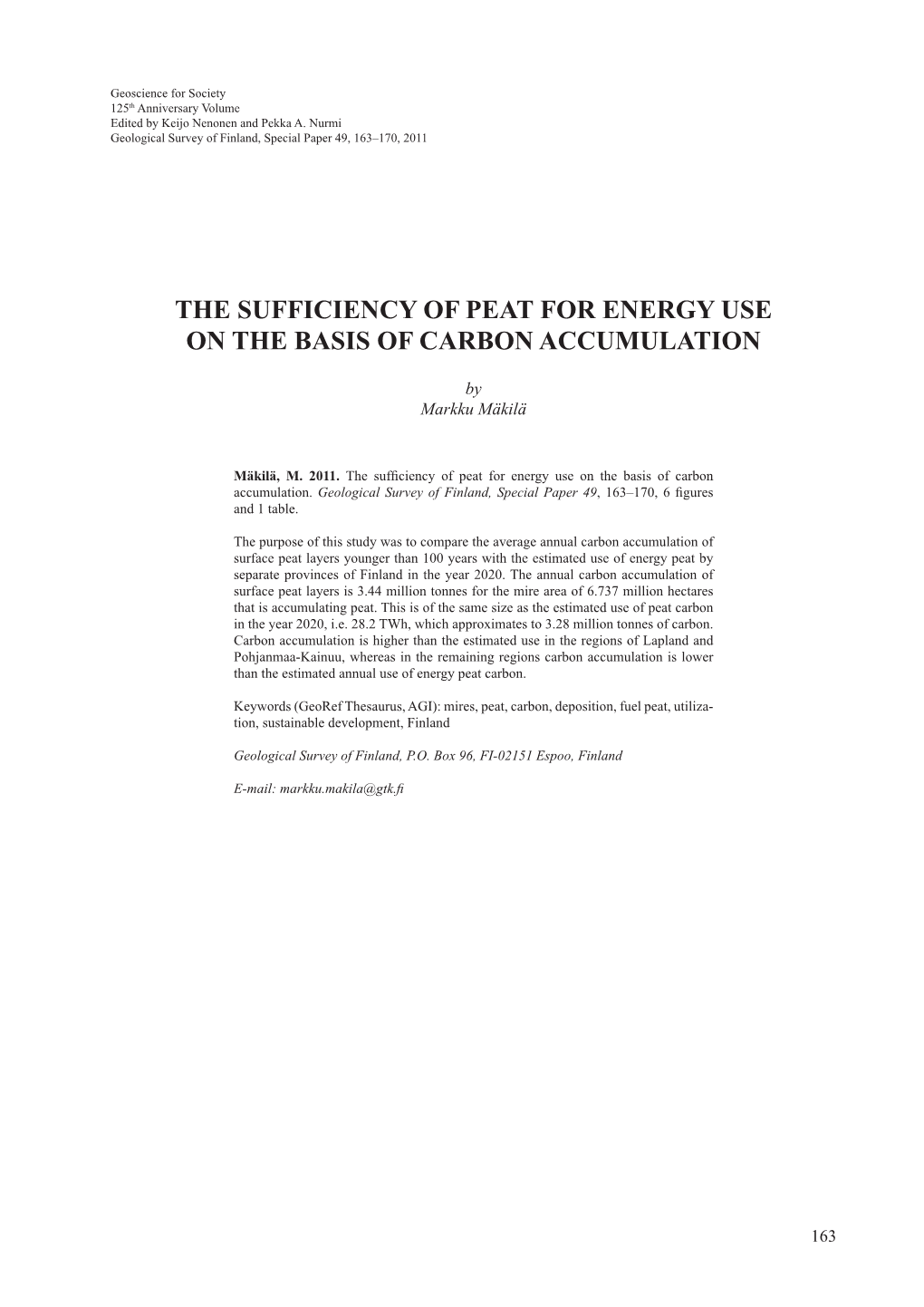 The Sufficiency of Peat for Energy Use on the Basis of Carbon Accumulation