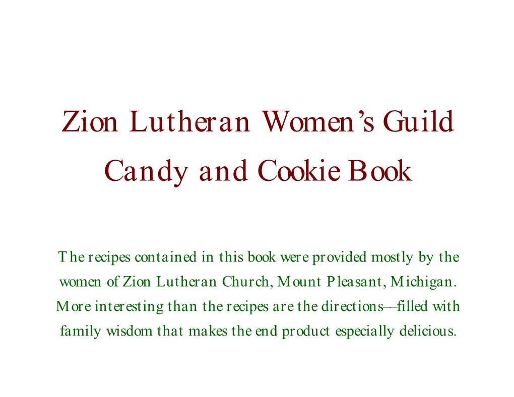 Zion Lutheran Women's Guild Candy and Cookie Book