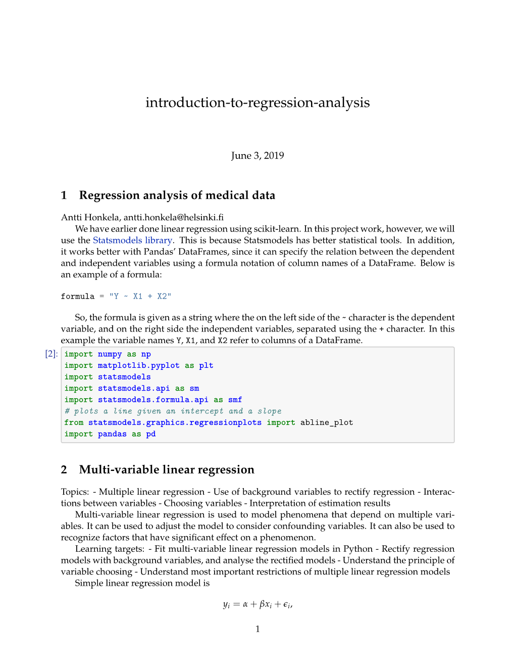 Introduction to Regression Analysis Project