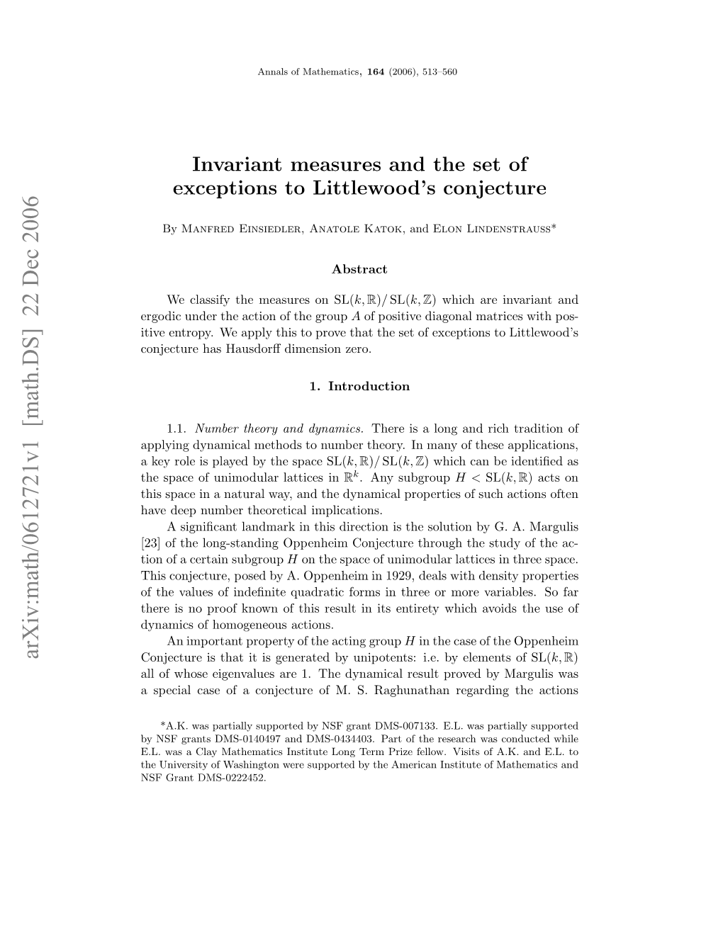 Invariant Measures and the Set of Exceptions to Littlewood's Conjecture