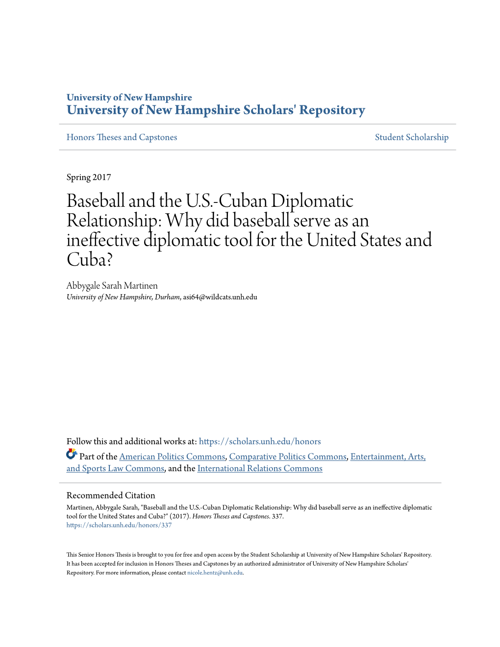Baseball and the US-Cuban Diplomatic Relationship