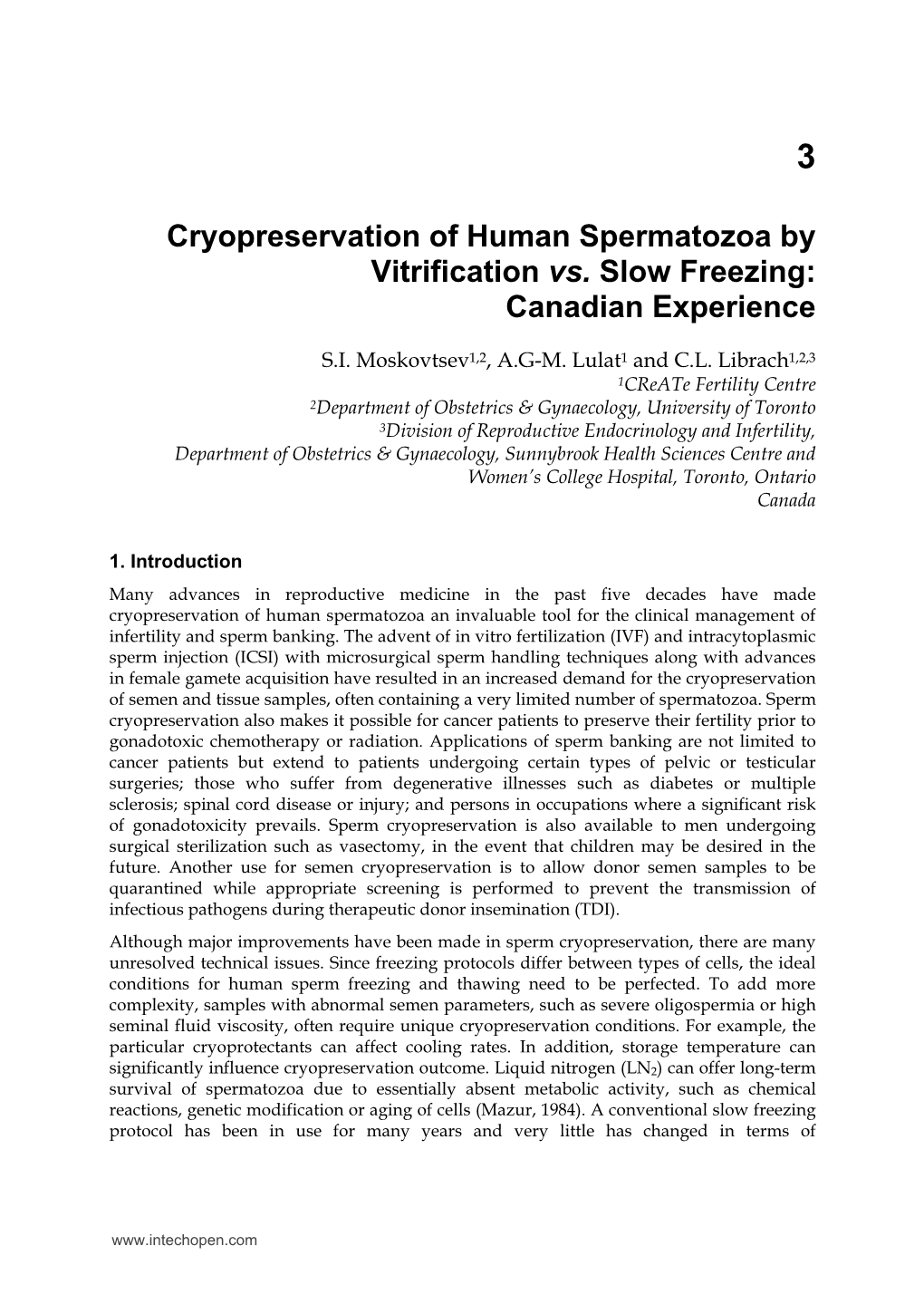 Cryopreservation of Human Spermatozoa by Vitrification Vs