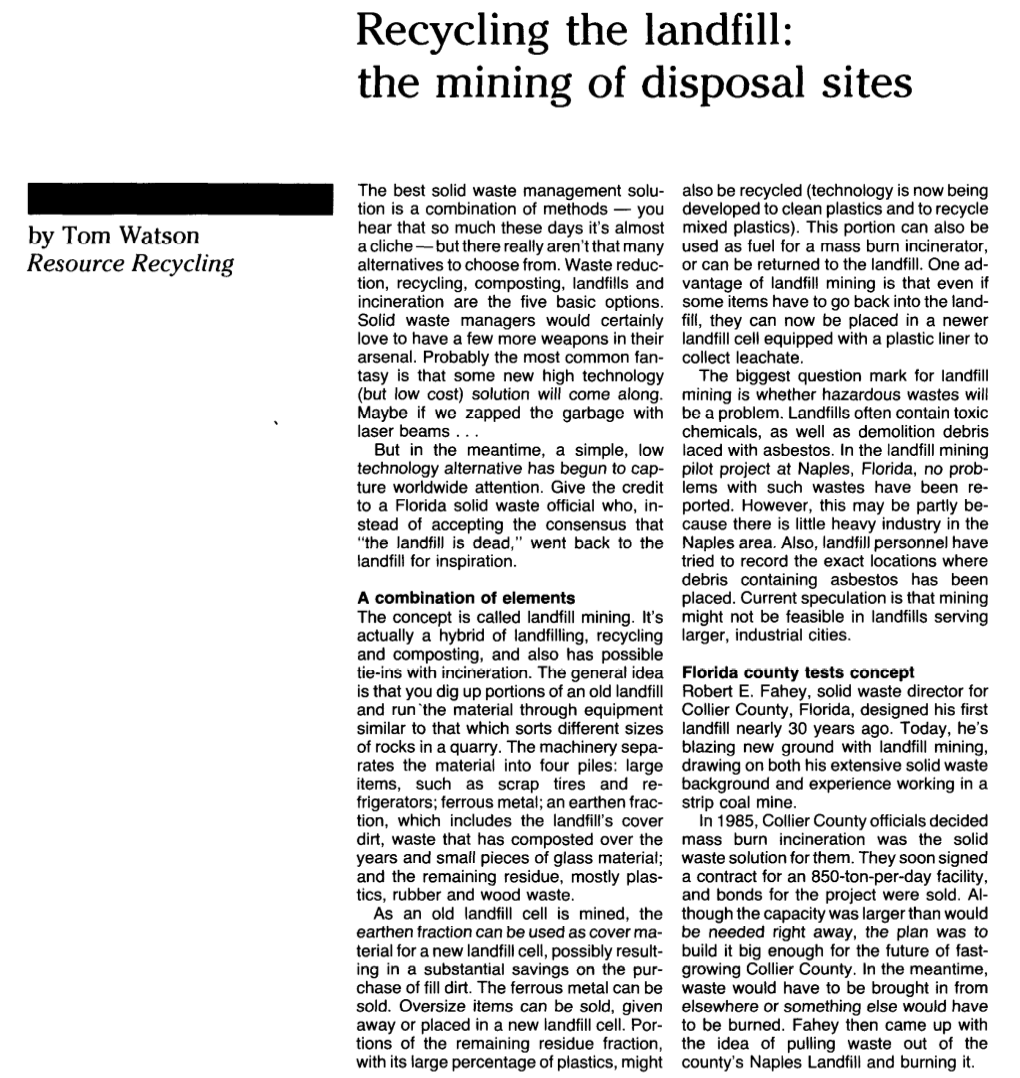 Recycling the Landfill: the Mining of Disposal Sites