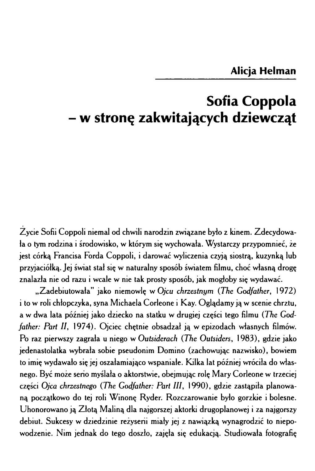 Sofia Coppola - W Stronę Zakwitających Dziewcząt