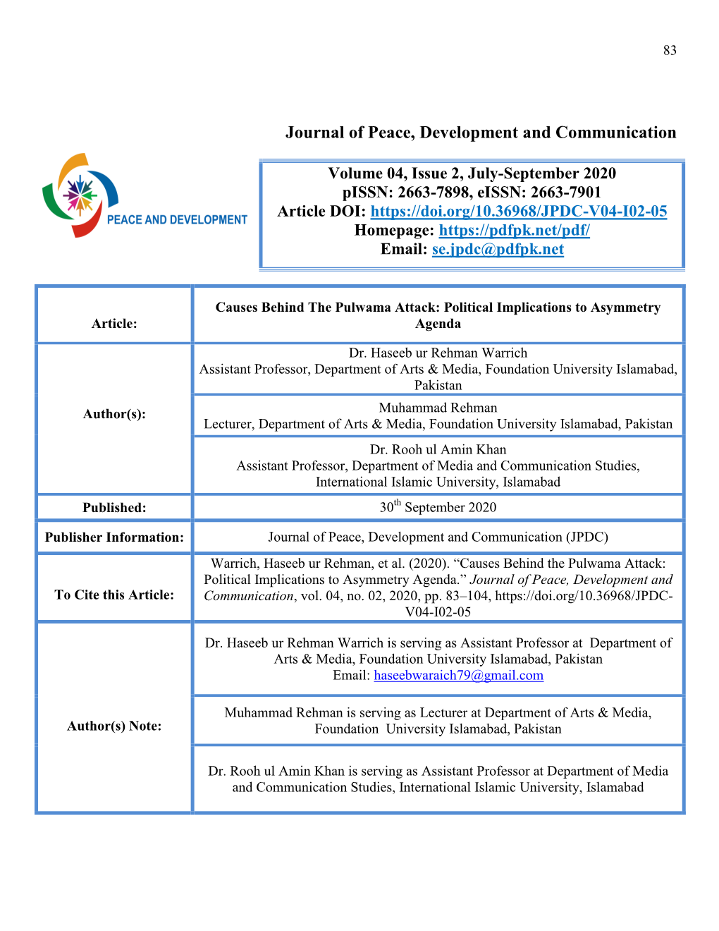 Causes Behind the Pulwama Attack: Political Implications to Asymmetry Article: Agenda