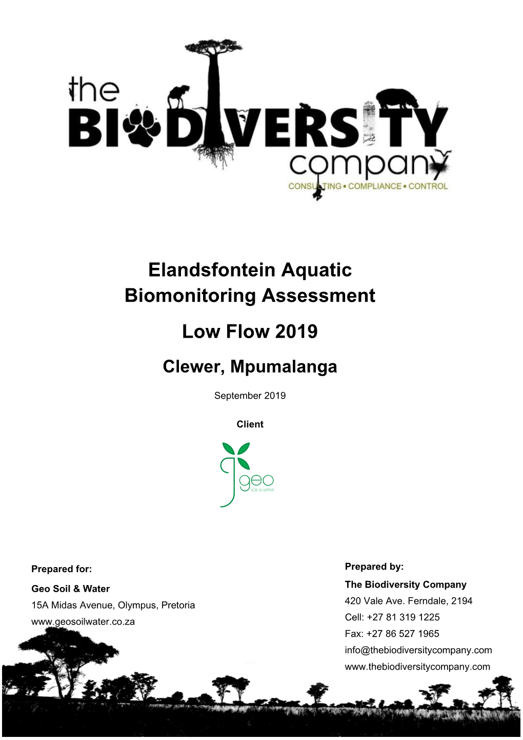 Elandsfontein Aquatic Biomonitoring Assessment Low Flow 2019 Clewer, Mpumalanga