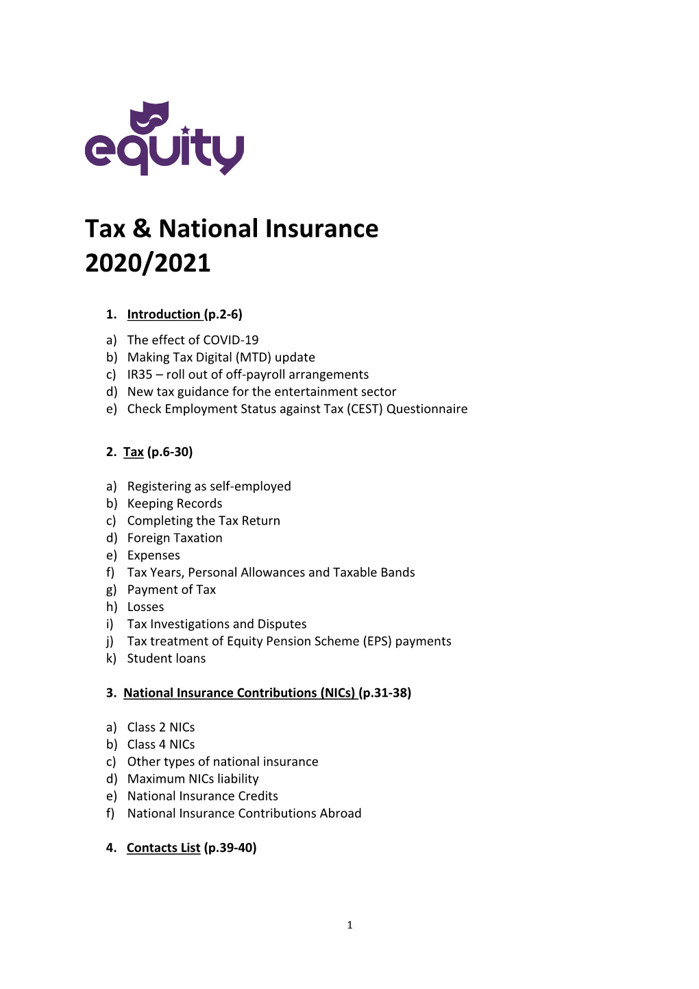 Tax & National Insurance 2020/2021