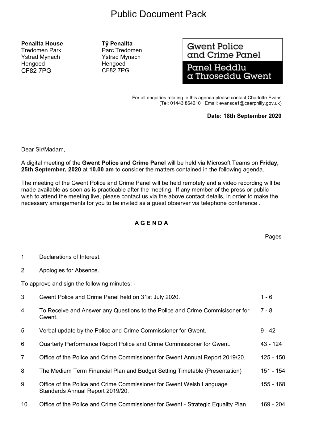 Agenda Document for Gwent Police and Crime Panel, 25/09/2020 10:00