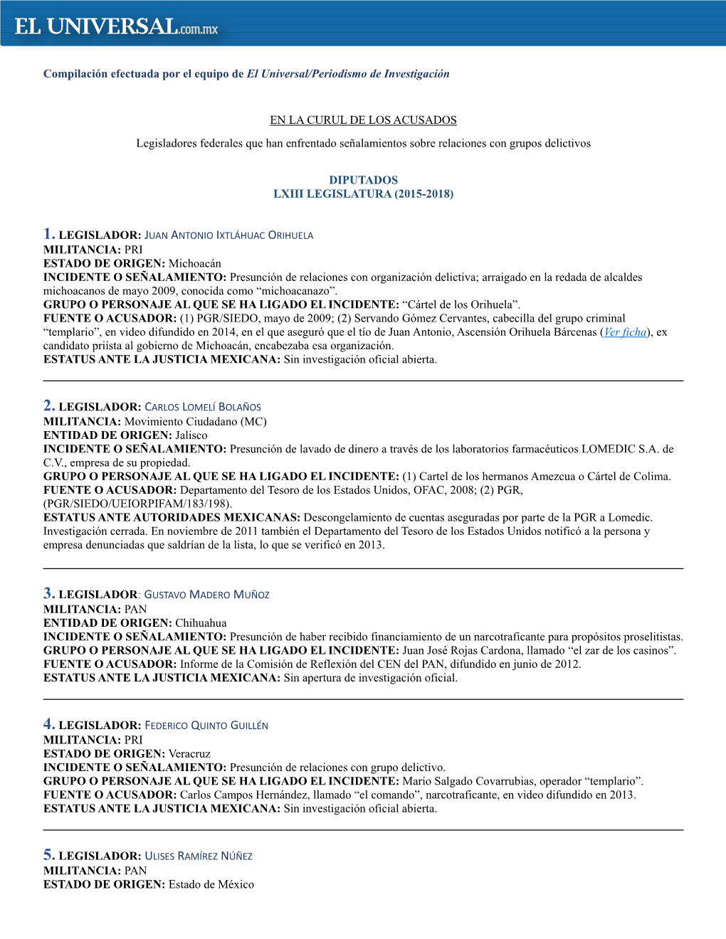 Relación De Expedientes De Legisladores Imputados