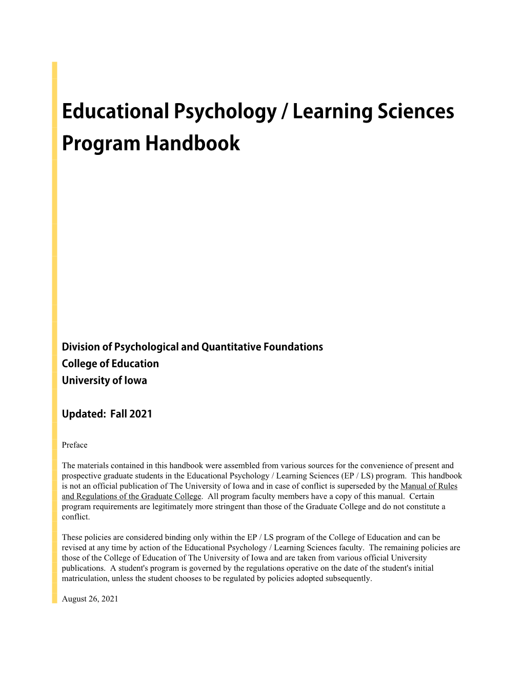 Educational Psychology / Learning Sciences Program Handbook