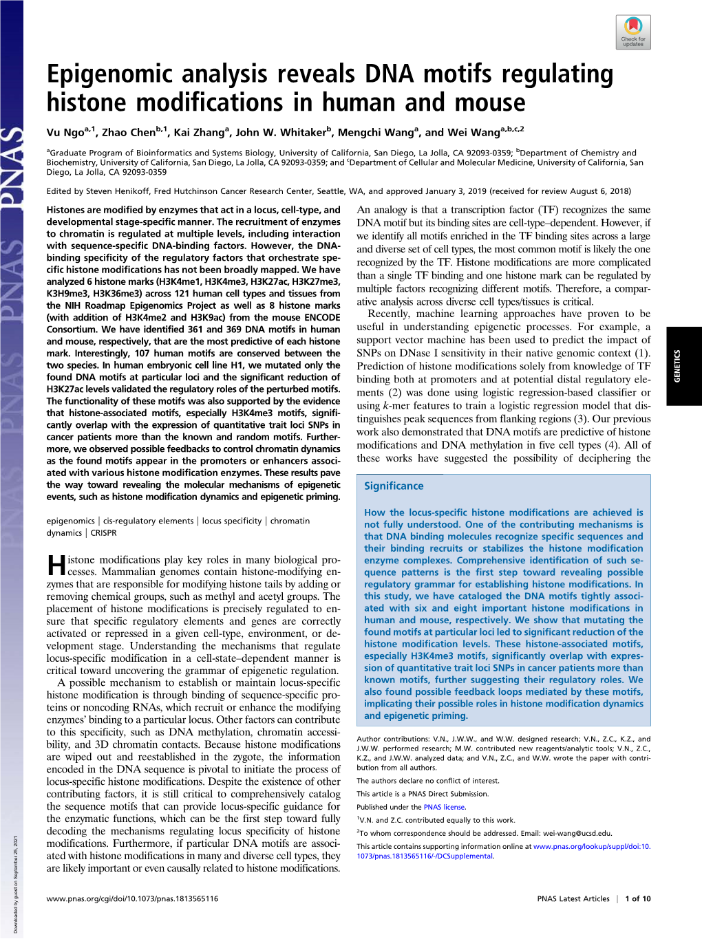 Epigenomic Analysis Reveals DNA Motifs Regulating Histone Modifications in Human and Mouse