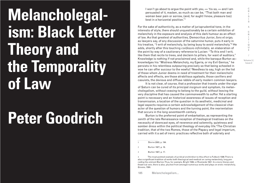 Black Letter Theory and the Temporality of Law Peter Goodrich