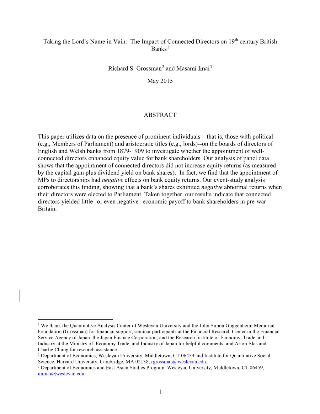 The Impact of Connected Directors on 19Th Century British Banks1