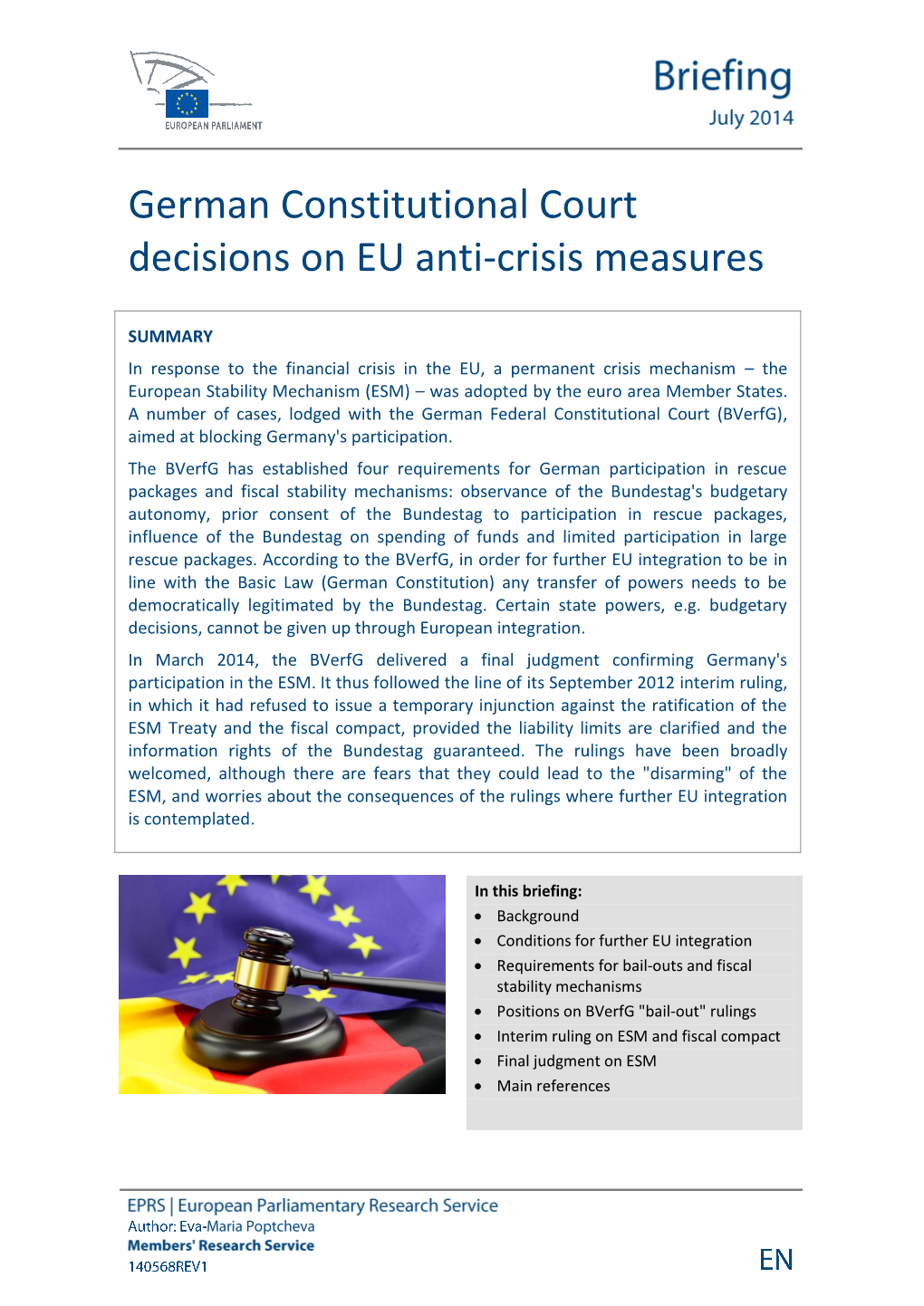 Briefing European Parliamentary Research Service