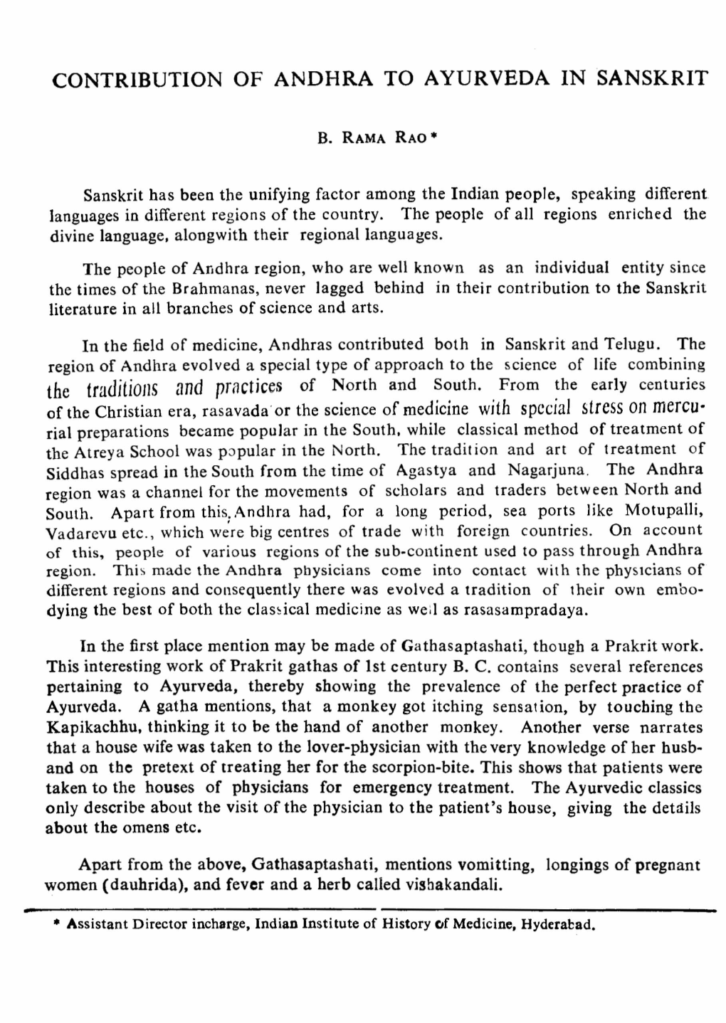 Contribution of Andhra to Ayurveda in Sanskrit