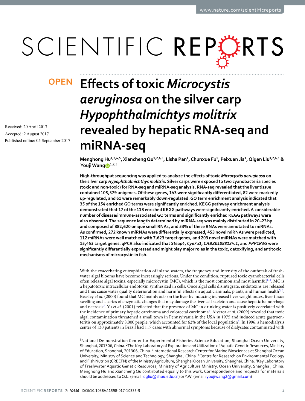 Effects of Toxic Microcystis Aeruginosa on the Silver Carp