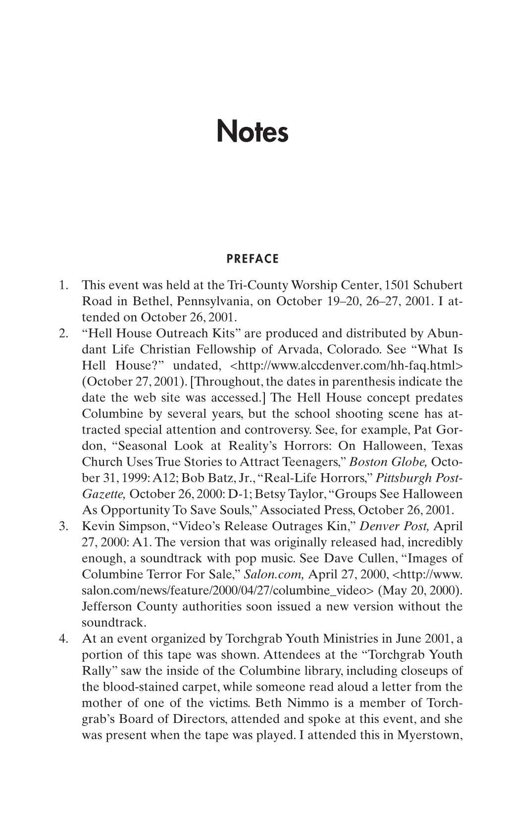 1. This Event Was Held at the Tri-County Worship Center, 1501 Schubert Road in Bethel, Pennsylvania, on October 19–20, 26–27, 2001