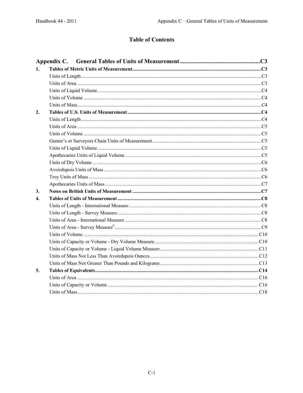 Appendix C – General Tables of Units of Measurement