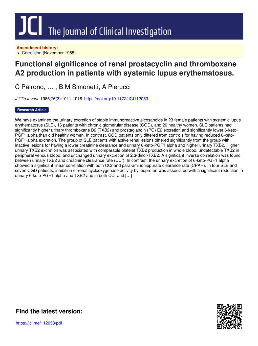 Functional Significance of Renal Prostacyclin and Thromboxane A2 Production in Patients with Systemic Lupus Erythematosus