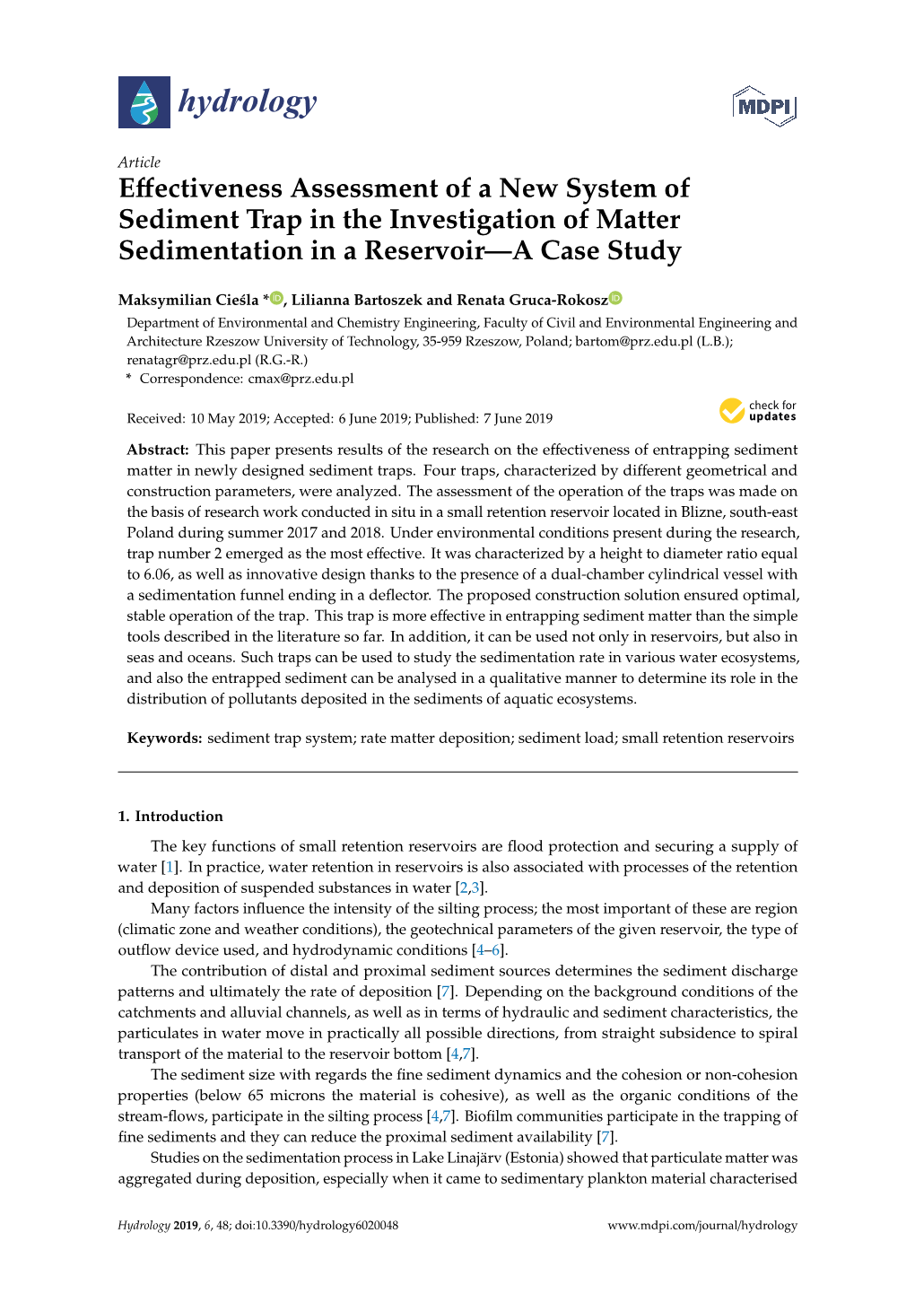 Effectiveness Assessment of a New System of Sediment Trap in The