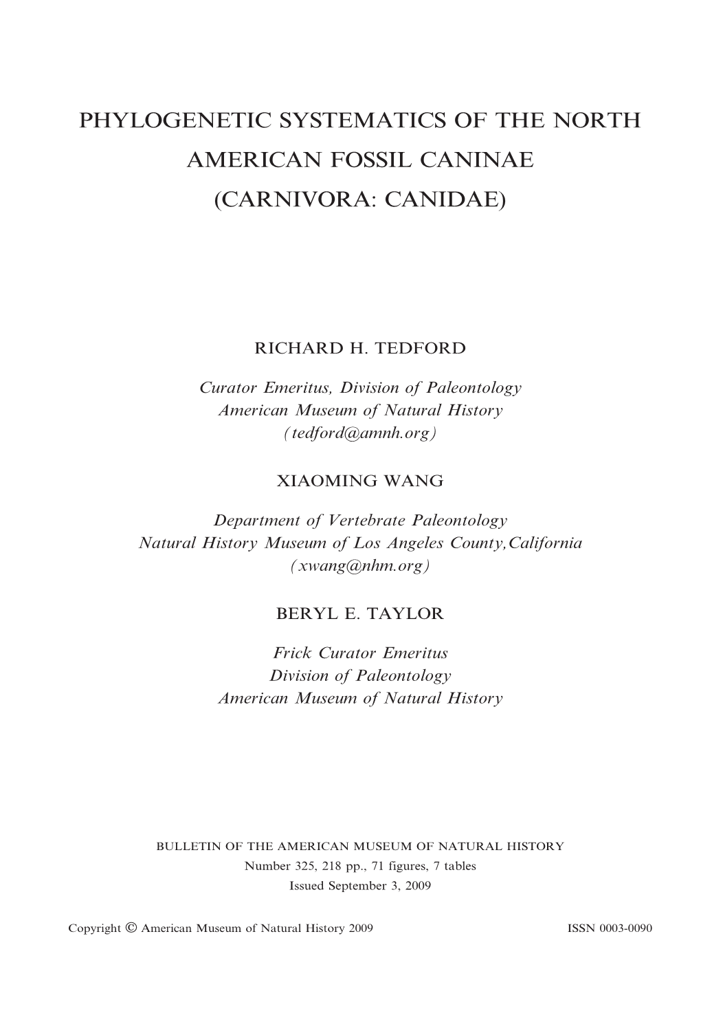 Phylogenetic Systematics of the North American Fossil Caninae (Carnivora: Canidae)