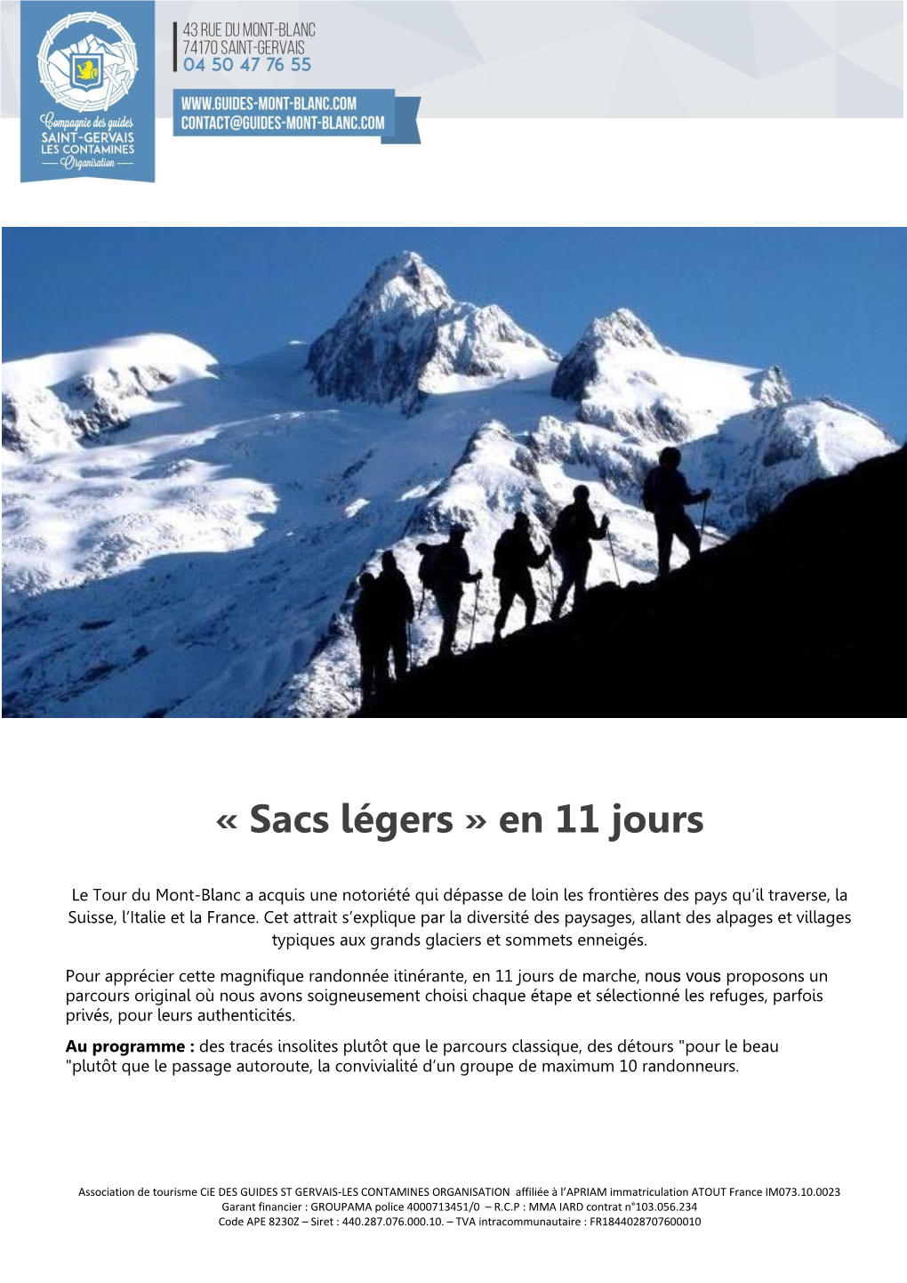 LE TOUR DU MONT-BLANC « Sacs Légers » En 11 Jours